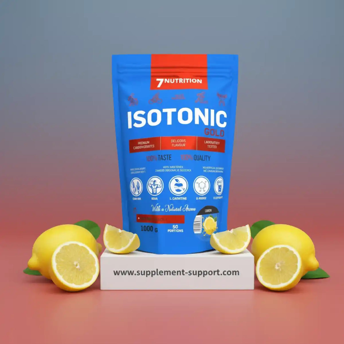 7Nutrition Isotonic Gold Pulver mit natürlichem Zitronengeschmack für Sportler