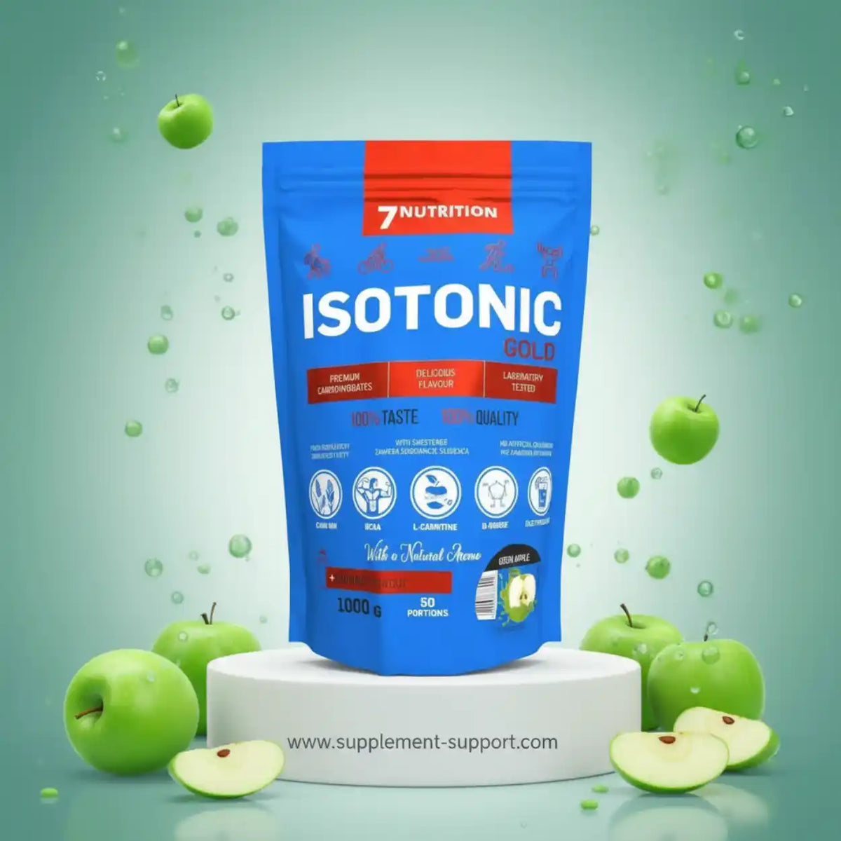 7 Nutrition Isotonic Gold Pulver mit Apfelgeschmack für Sportler und Fitness