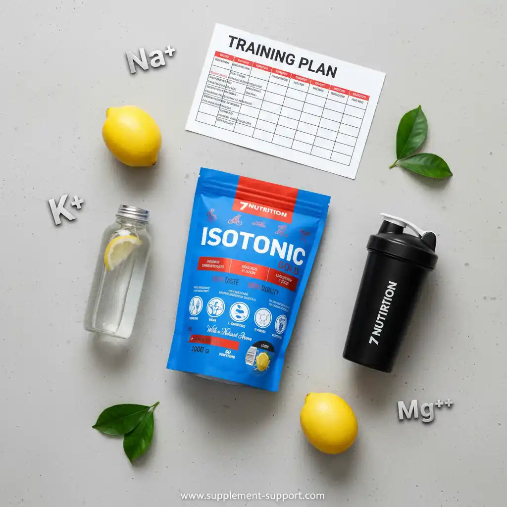 Isotonisches Sportgetränk Gold mit Zitronengeschmack, Shaker und Trainingsplan für Fitness & Sport