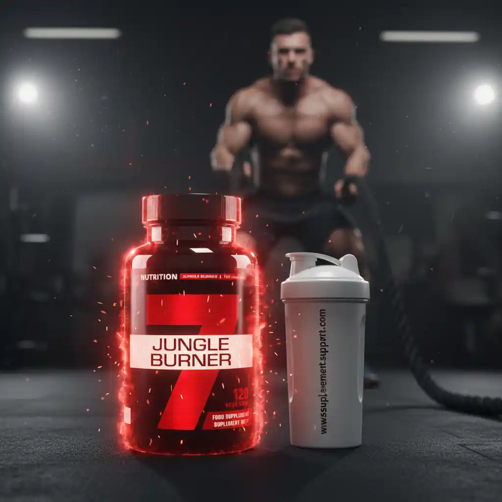 Jungle Burner Nahrungsergänzung mit Shaker im Fitnessstudio für Sportler