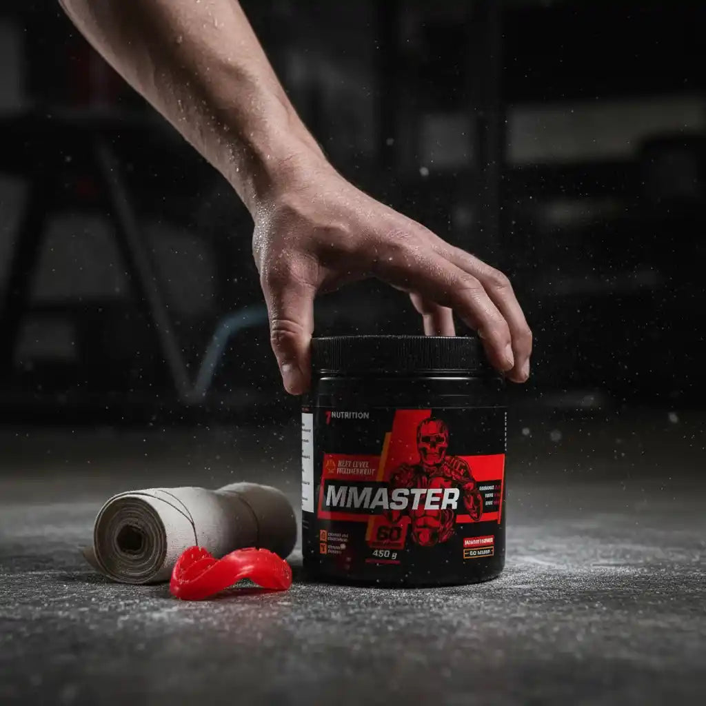 MMAster Pre-Workout von 7Nutrition – 450g Dose für Fitness & Sport, mit Mundschutz & Handbandagen im Gym