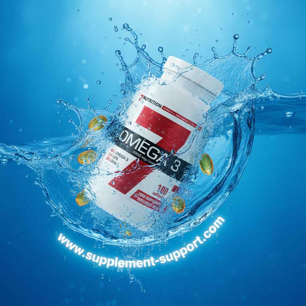 Omega-3-Kapseln in Wasser mit Spritzer – Nahrungsergänzung für Sportler und Fitness
