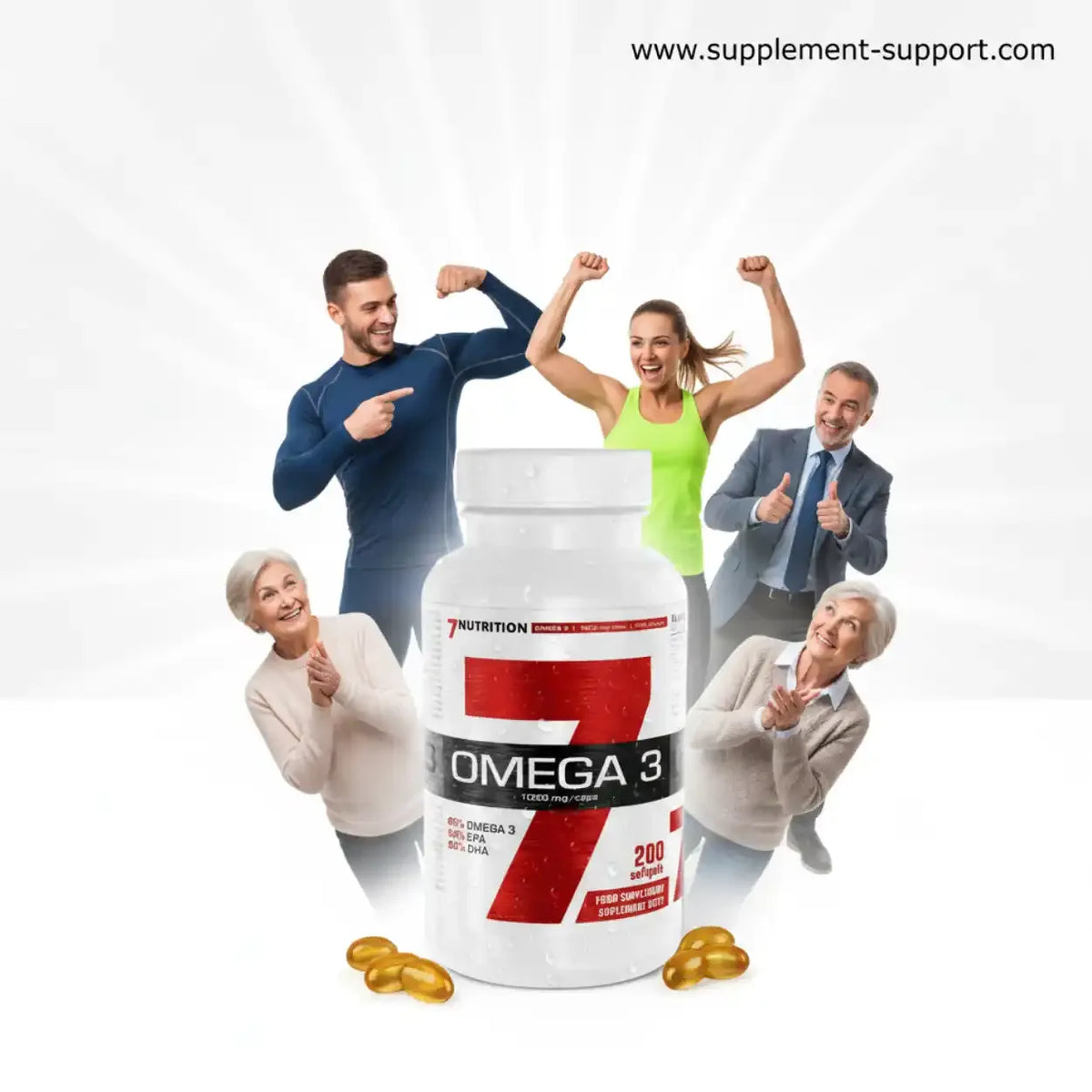 7 Nutrition Omega 3 Kapseln zur Nahrungsergänzung für Menschen jeden Alters.