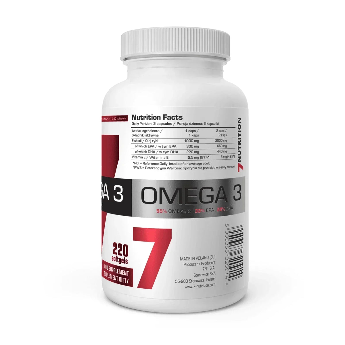 Omega-3-Fischöl-Kapseln mit EPA und DHA, Nahrungsergänzung für Sportler, 220 Softgels