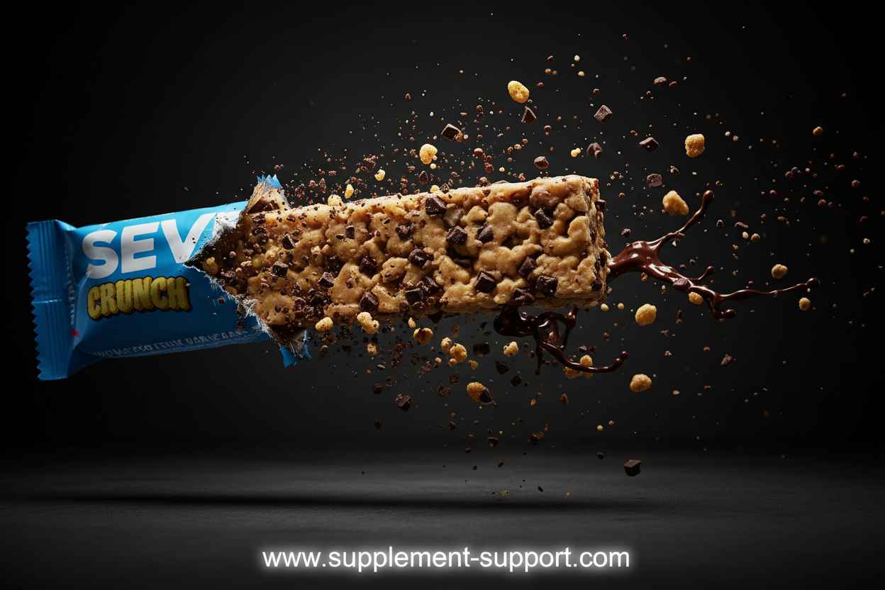 SEVEN Crunch Proteinriegel mit Schokoladenstücken und knusprigen Crunch-Elementen, ideal für Sportler und Fitnessbegeisterte