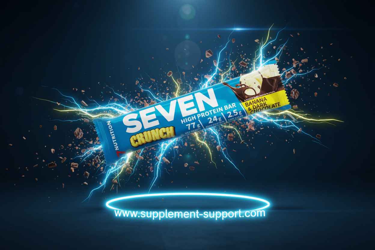 SEVEN Crunch High Protein Bar Banane & dunkle Schokolade mit 24g Eiweiß, energiegeladen für Sportler