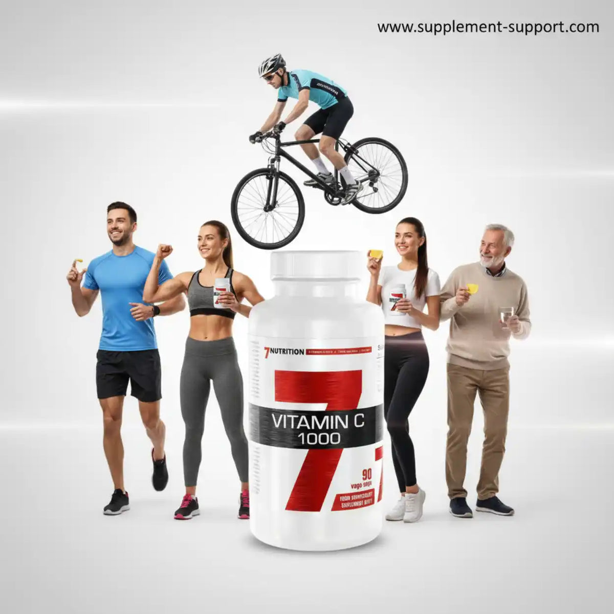 7Nutrition Vitamin C 1000 Nahrungsergänzungsmittel mit sportlichen Menschen