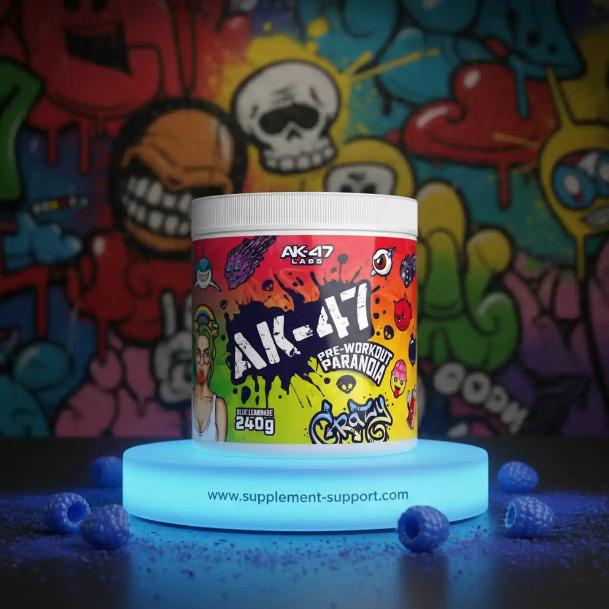 AK-47 Labs Pre-Workout Paranoia Nahrungsergänzung in Blue Lemonade Geschmack.