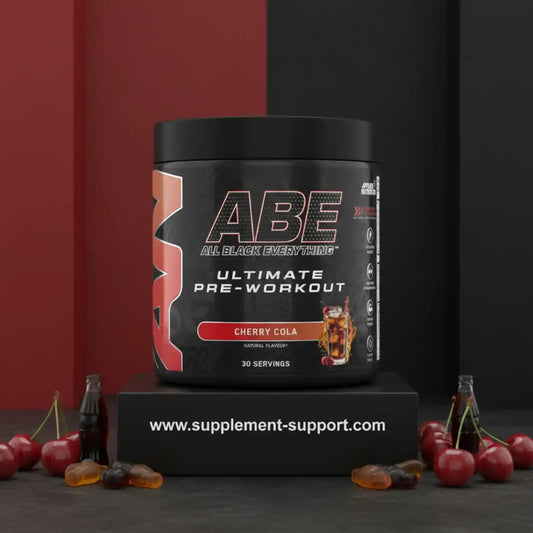 Applied Nutrition A.B.E. Ultimate Pre-Workout Booster in Cherry Cola Geschmack mit Kirschen.