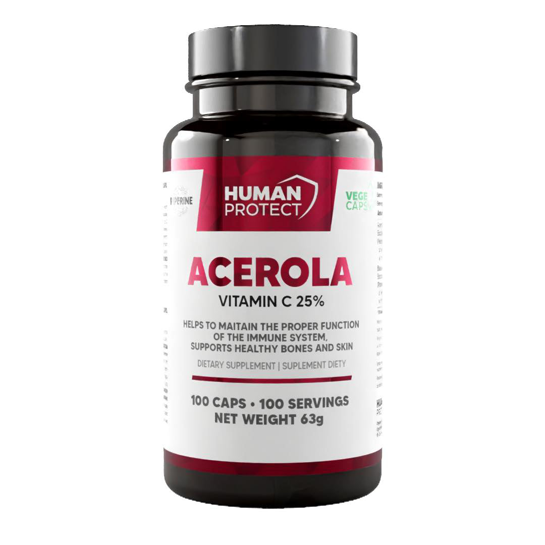 Acerola Vitamin C 25% Kapseln für Immunsystem und Haut, 100 vegane Kapseln, Nahrungsergänzung