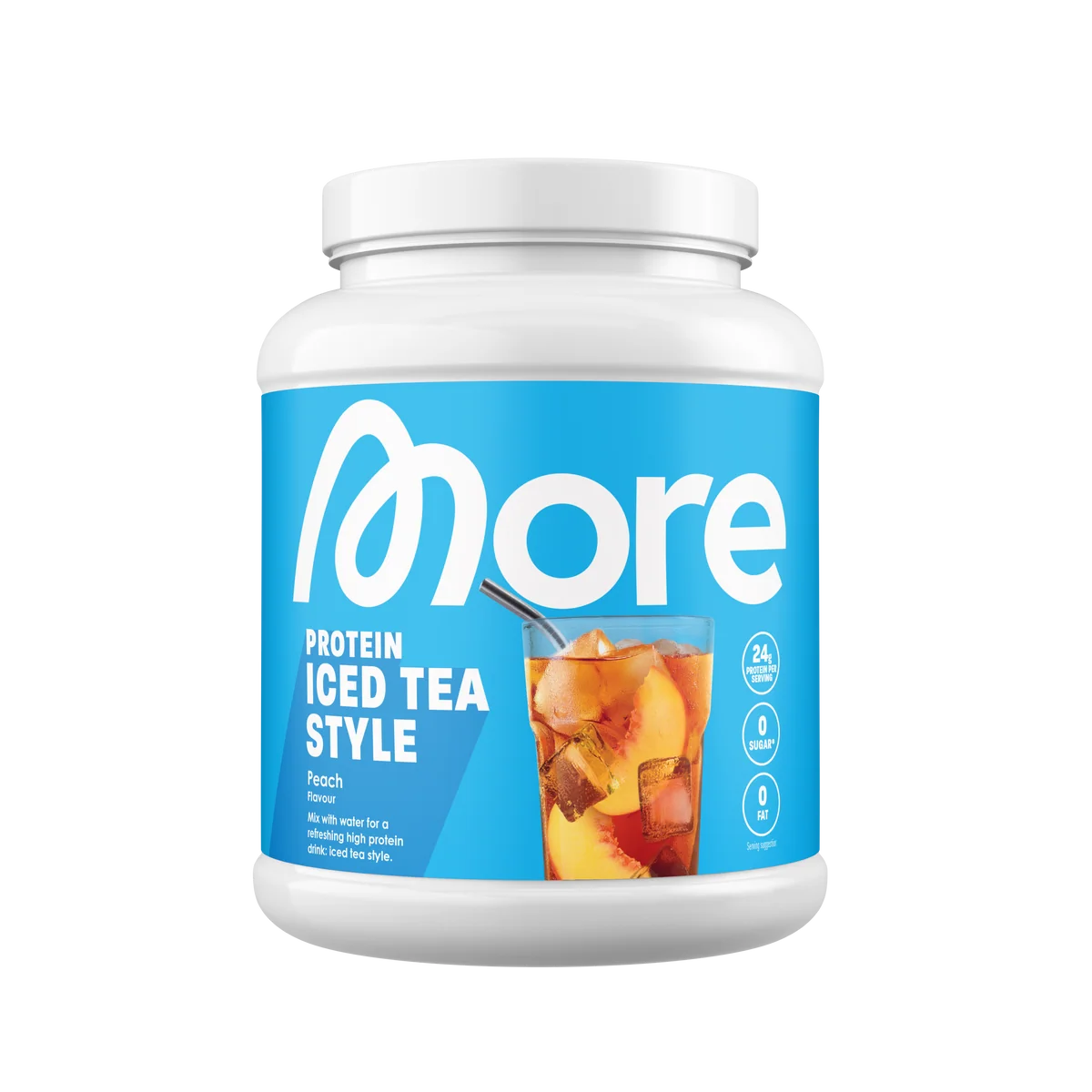 Weiße Dose More Protein Iced Tea Style Geschmack Pfirsich