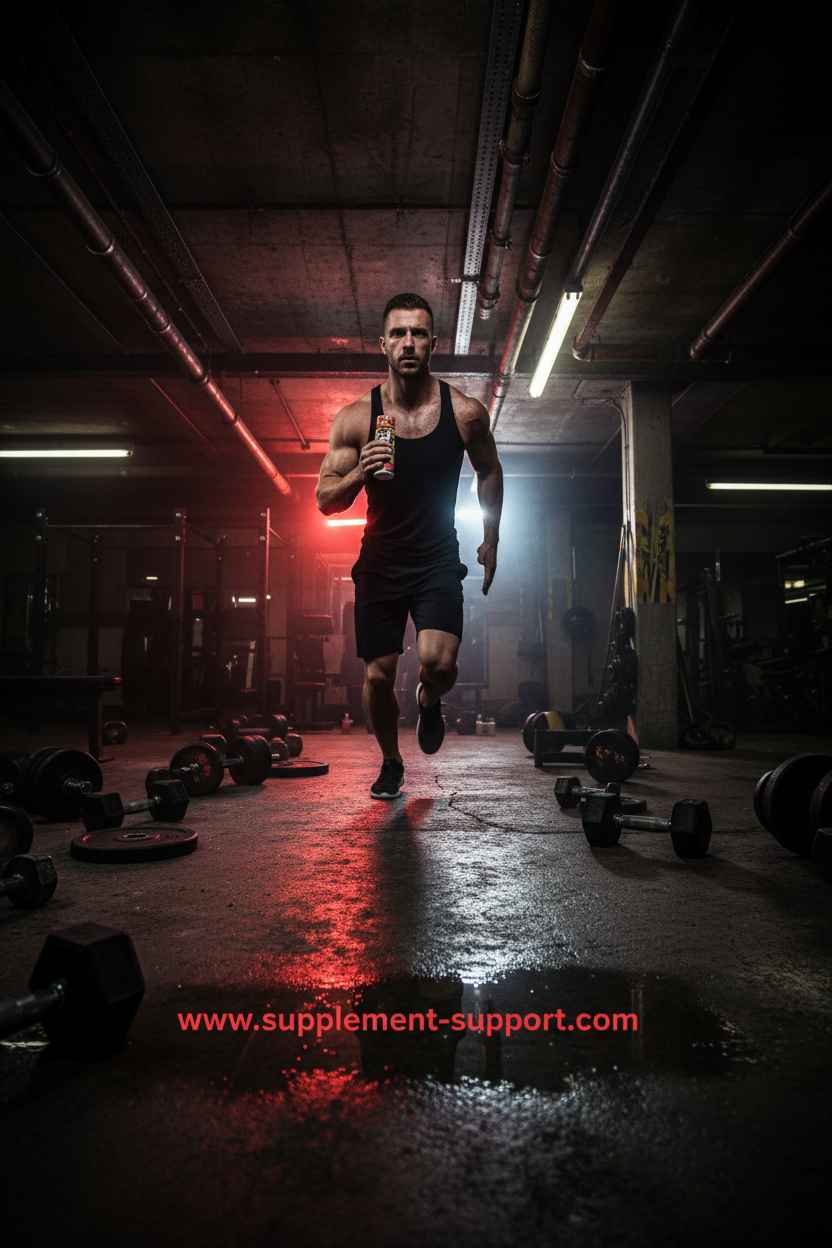 Muskulöser Mann im Fitnessstudio mit Nahrungsergänzungsmittel, ideal für Sportler und Fitness-Training