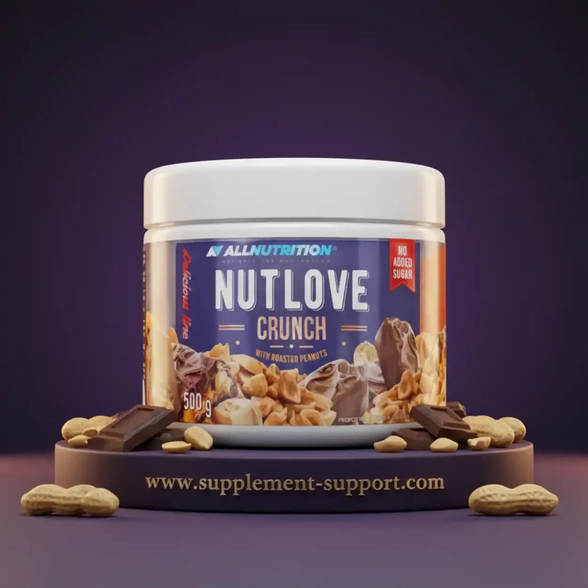 All Nutrition Nutlove Crunch mit gerösteten Erdnüssen, 500g Behälter.