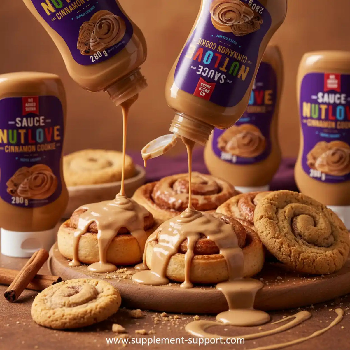 All Nutrition Nutlove Sauce Geschmack Cinnamon Cookie auf Zimtschnecken und Keksen