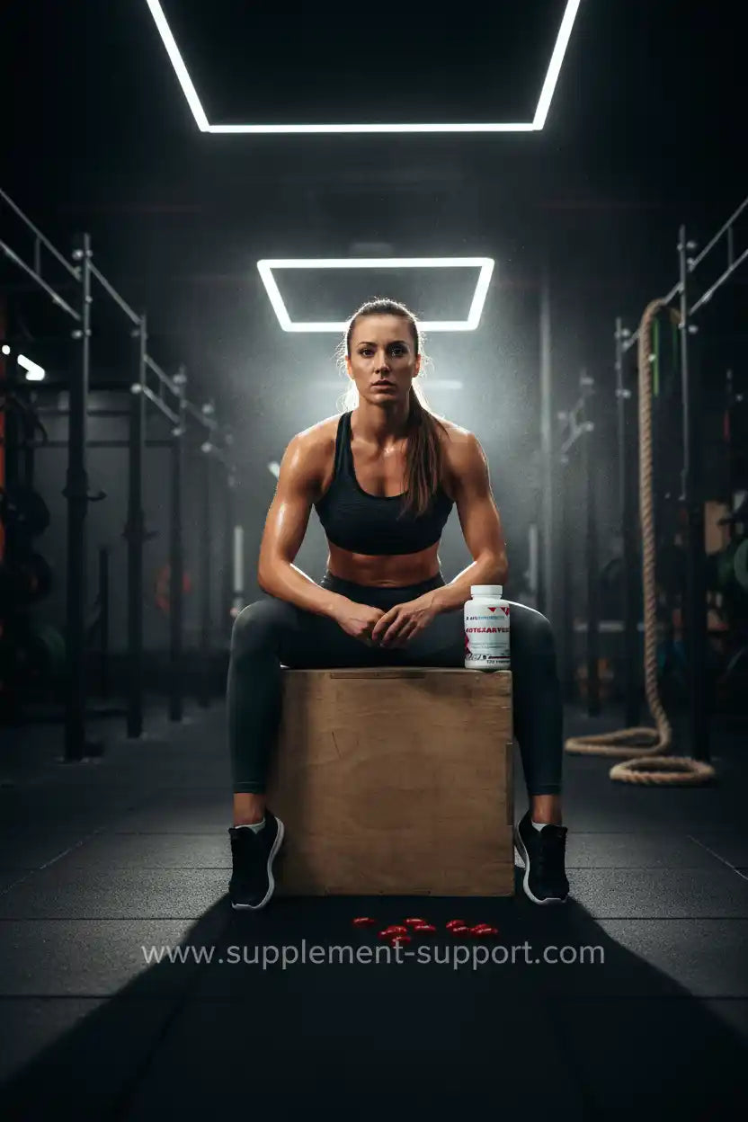 Sportlerin mit Nahrungsergänzung im Fitnessstudio, ideal für Fitness, Fußball & Laufen