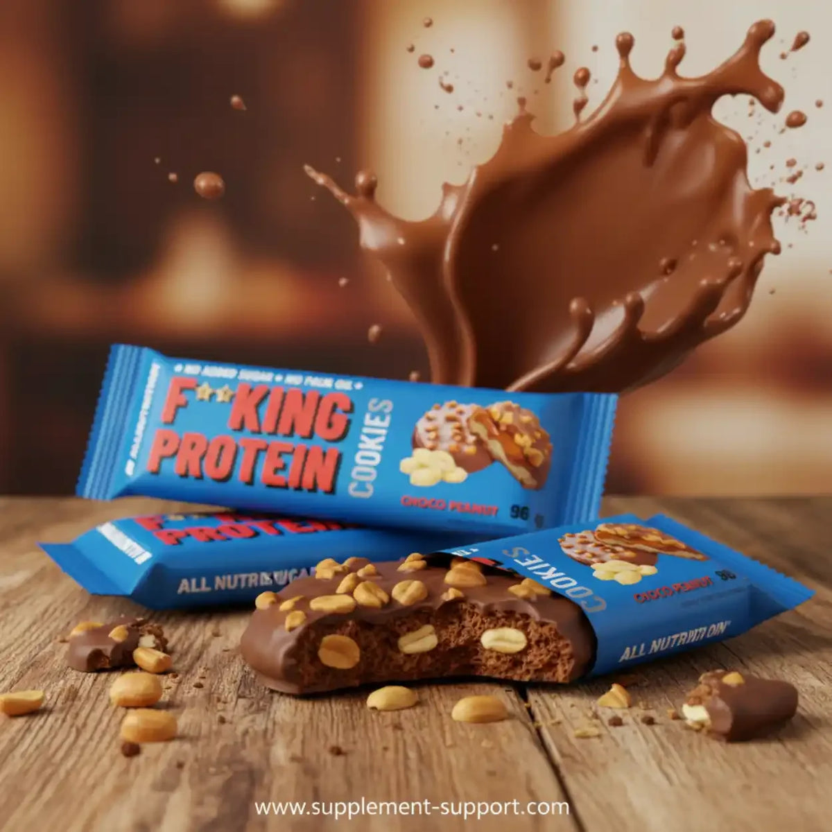 All Nutrition Protein Cookies Choco Peanut mit Schokoladen-Splash und Erdnüssen.