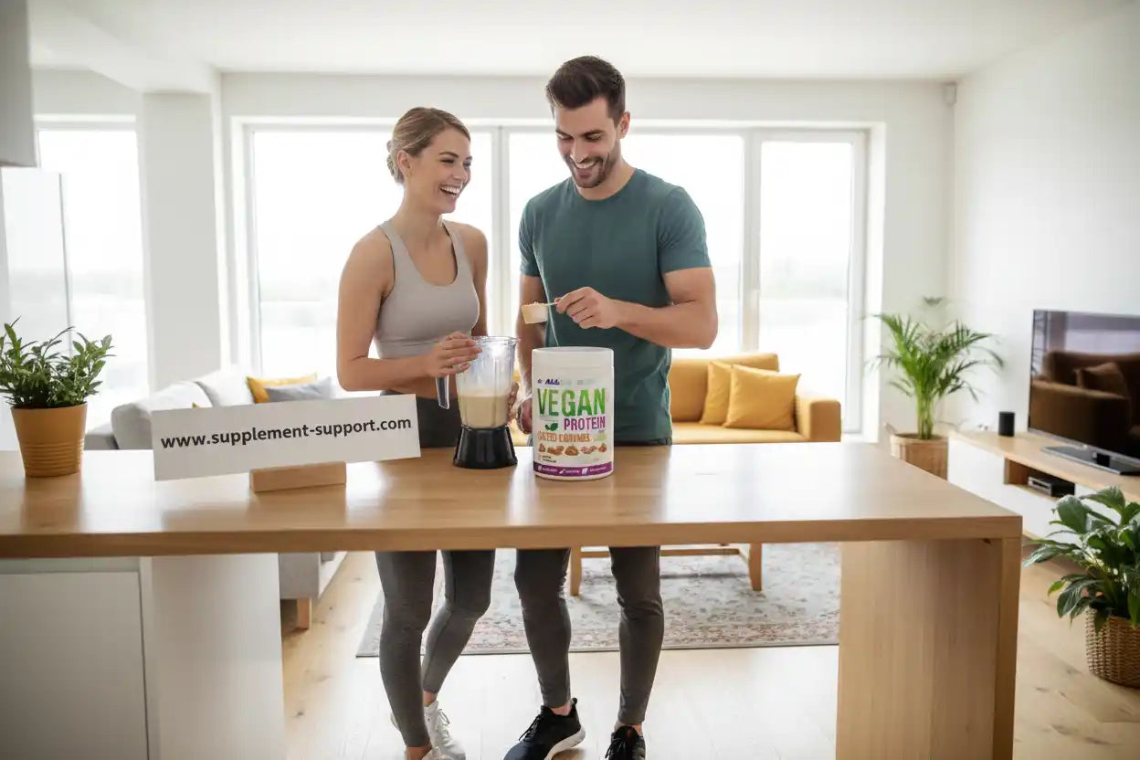 Paar bereitet veganen Proteinshake zu – ideal für Fitness & Sporternährung aus Berlin