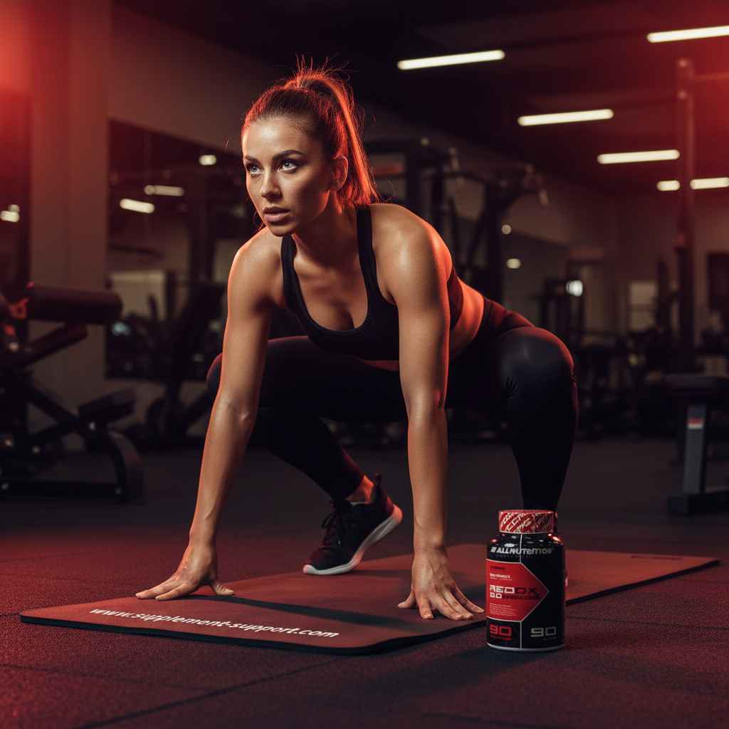 Frau beim Training mit Nahrungsergänzungsmittel im Fitnessstudio