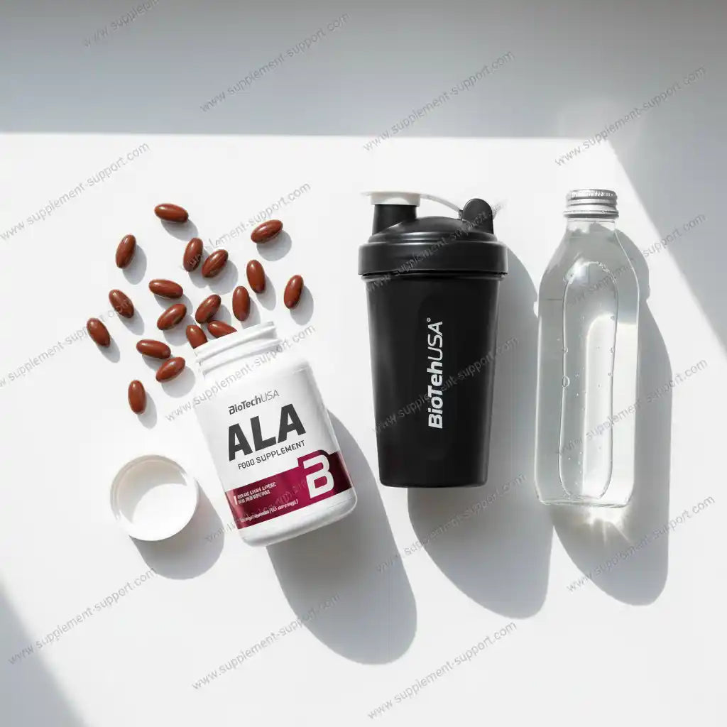 ALA Nahrungsergänzungsmittel von BioTechUSA mit Shaker und Wasserflasche für Sportler