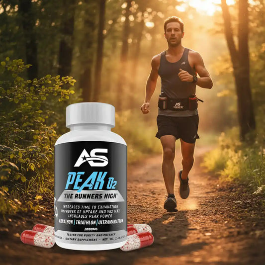 AS Peak O2 Nahrungsergänzung für Läufer – verbessert Sauerstoffaufnahme, ideal für Marathon & Triathlon im Wald
