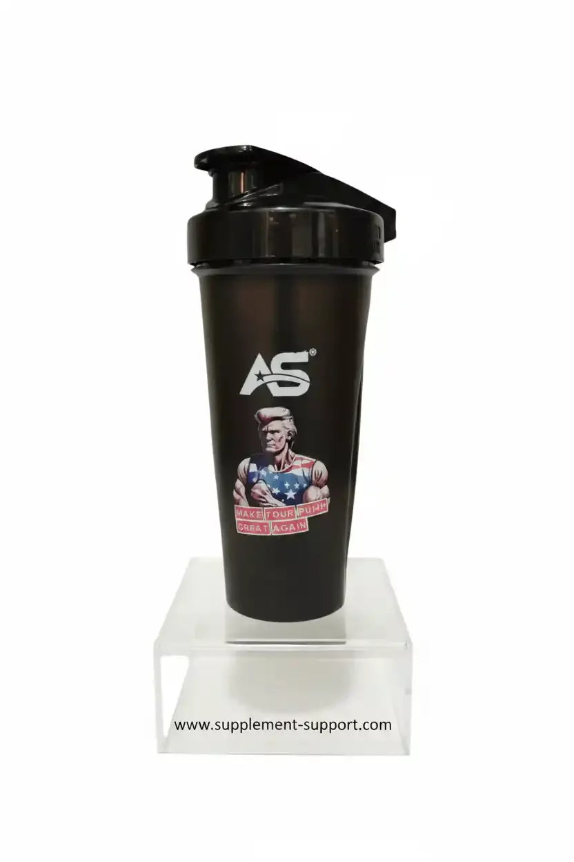 Schwarzer Shaker mit AS-Logo und patriotischem Design für Sportler und Fitness-Enthusiasten
