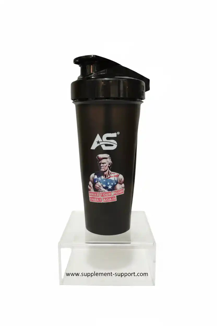 Schwarzer Shaker mit AS-Logo und patriotischem Design für Sportler und Fitness-Enthusiasten