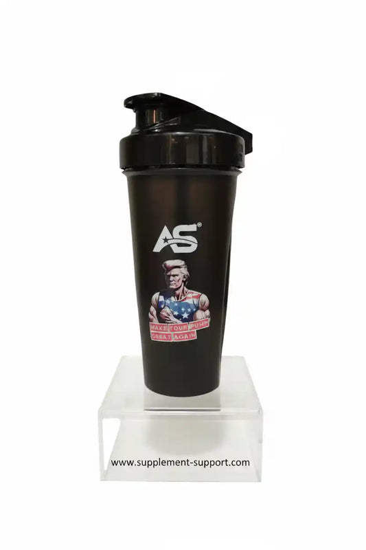 Schwarzer Shaker mit AS-Logo und patriotischem Design für Sportler und Fitness-Enthusiasten