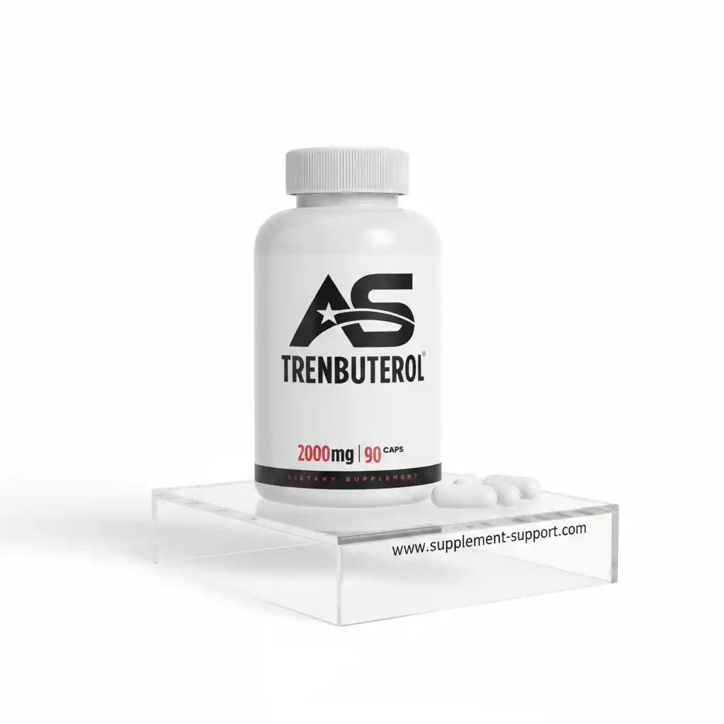 Trenbuterol 2000mg Kapseln – Nahrungsergänzung für Sportler, 90 Caps, weißes Fläschchen auf Acrylsockel