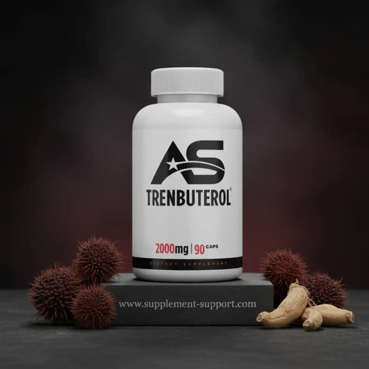 American Supps Tren-buterol TsT-Booster Nahrungsergänzung mit 90 Kapseln auf dunklem Hintergrund