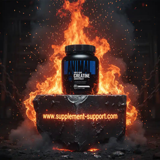 100% reines Kreatin-Monohydrat in Flammen für Fitness und Sportnahrung