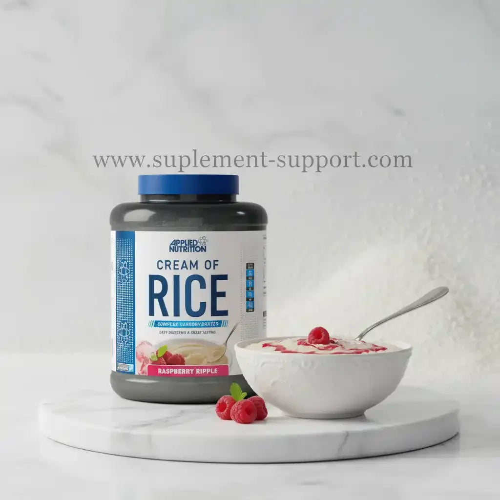 Applied Nutrition Cream of Rice in Raspberry Ripple Geschmack mit Beeren und Schüssel
