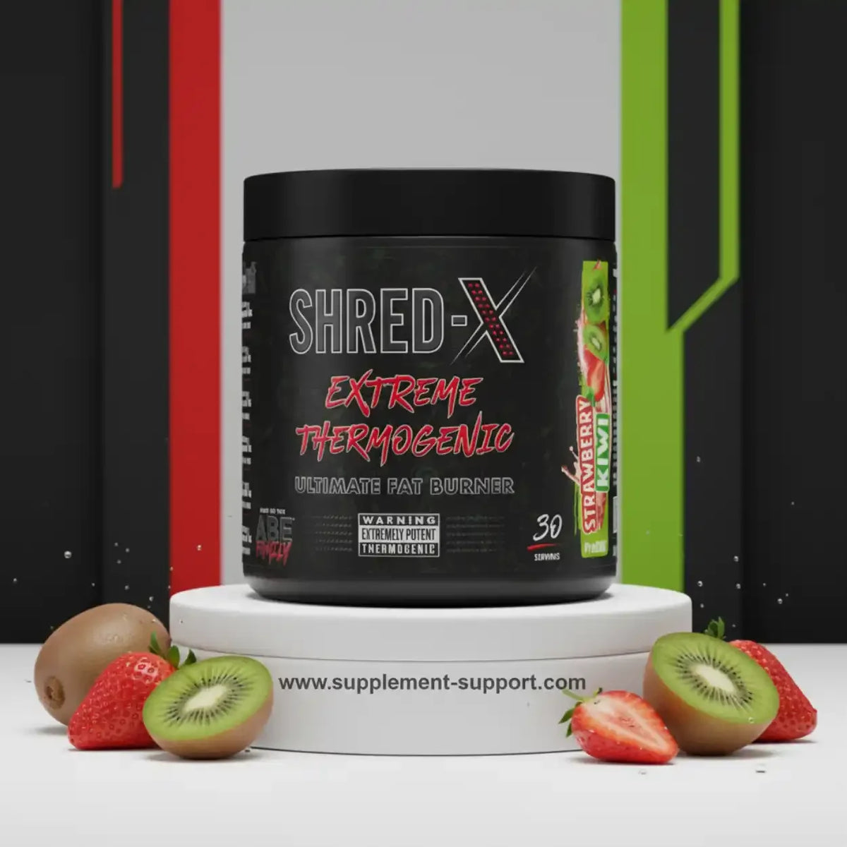 Applied Nutrition Shred-X Fettverbrenner in Erdbeer-Kiwi Geschmack mit frischem Obst.
