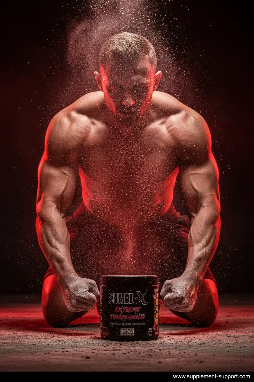 Muskulöser Athlet mit Shred-X Extreme Thermogenic – Sportnahrung für Fitness & Muskelaufbau