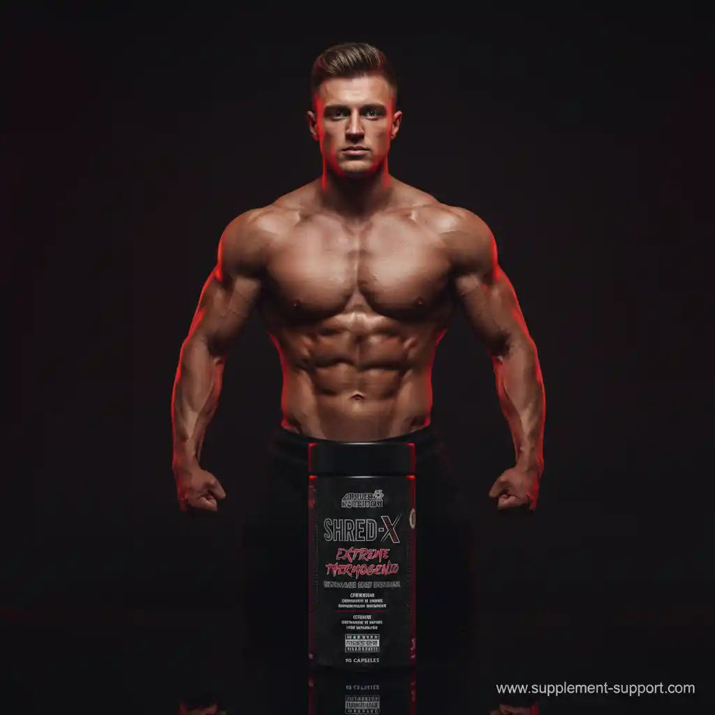 Muskulöser Mann mit Shred-X Extreme Thermogeniz für Fitness und Muskelaufbau