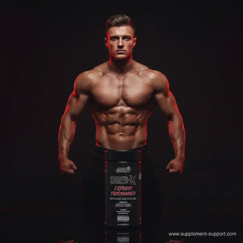 Muskulöser Mann mit Shred-X Extreme Thermogeniz für Fitness und Muskelaufbau