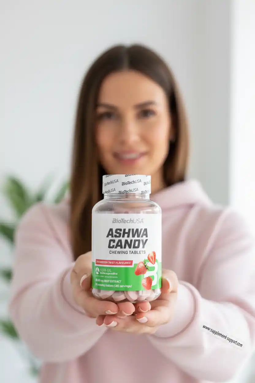 Ashwa Candy Kaugummis von BioTechUSA, Erdbeer-Zitronengeschmack, Nahrungsergänzung für Sportler