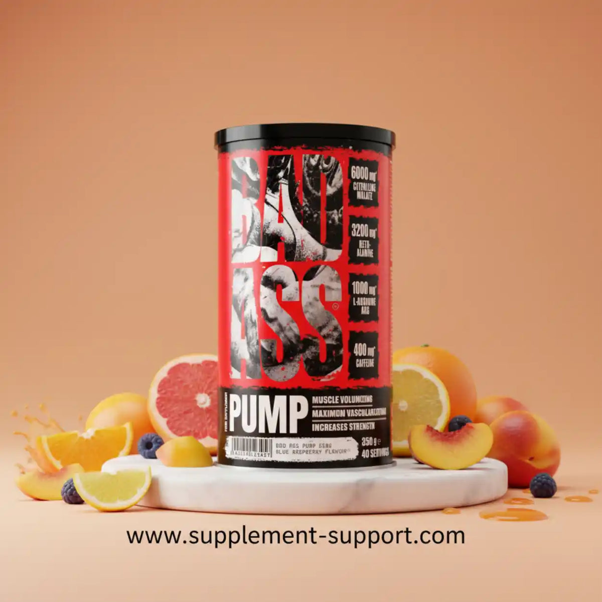 BAD ASS Pump Booster 350g Dose mit Blaubeer-Himbeer-Geschmack und frischen Früchten
