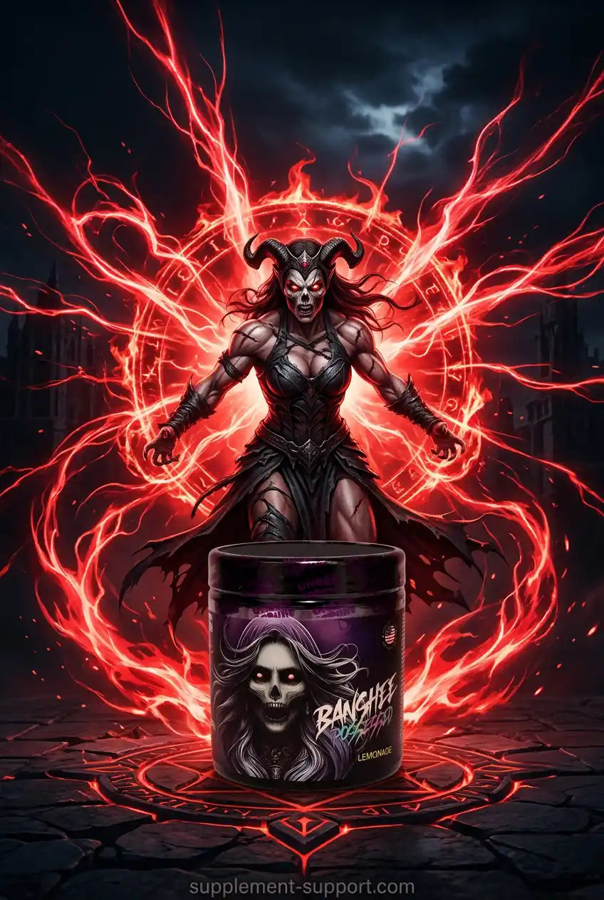 Undergrund Labs BANSHEE V3 Booster Dose vor einem dämonischen Hintergrund mit roten Blitzen