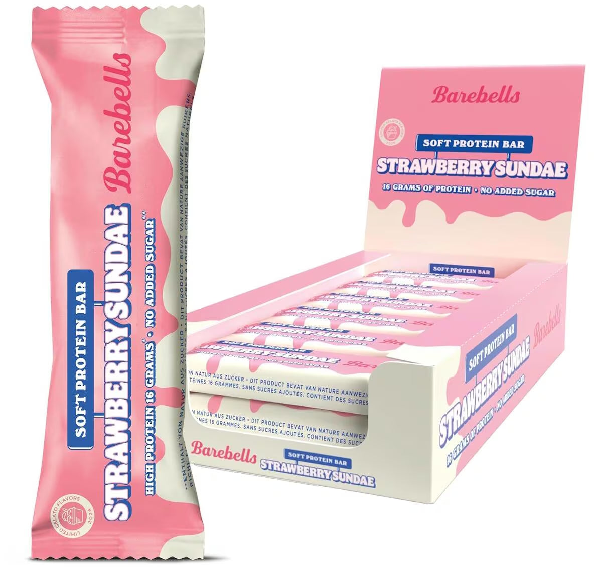 Barebells Soft Protein Bar Strawberry Sundae Einzelriegel und Vorratspackung