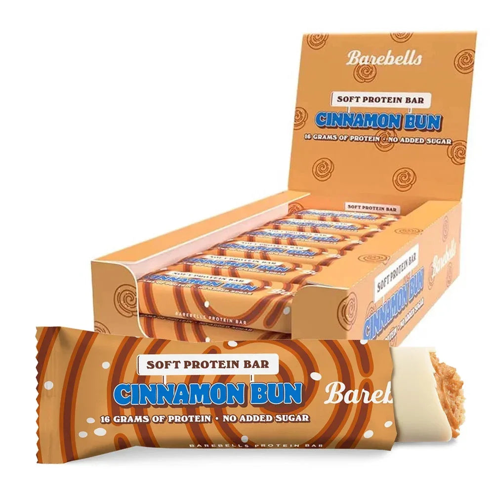 Barebells Protein Softbar Cinnamon Bun in der 12er Packung und einzeln verpackt.