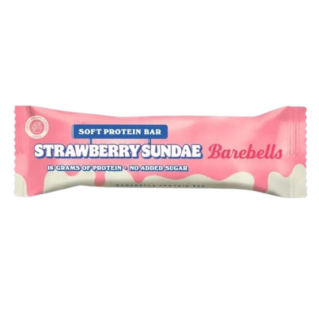 Barebells Soft Protein Bar in der Geschmacksrichtung Strawberry Sundae, rosa Verpackung