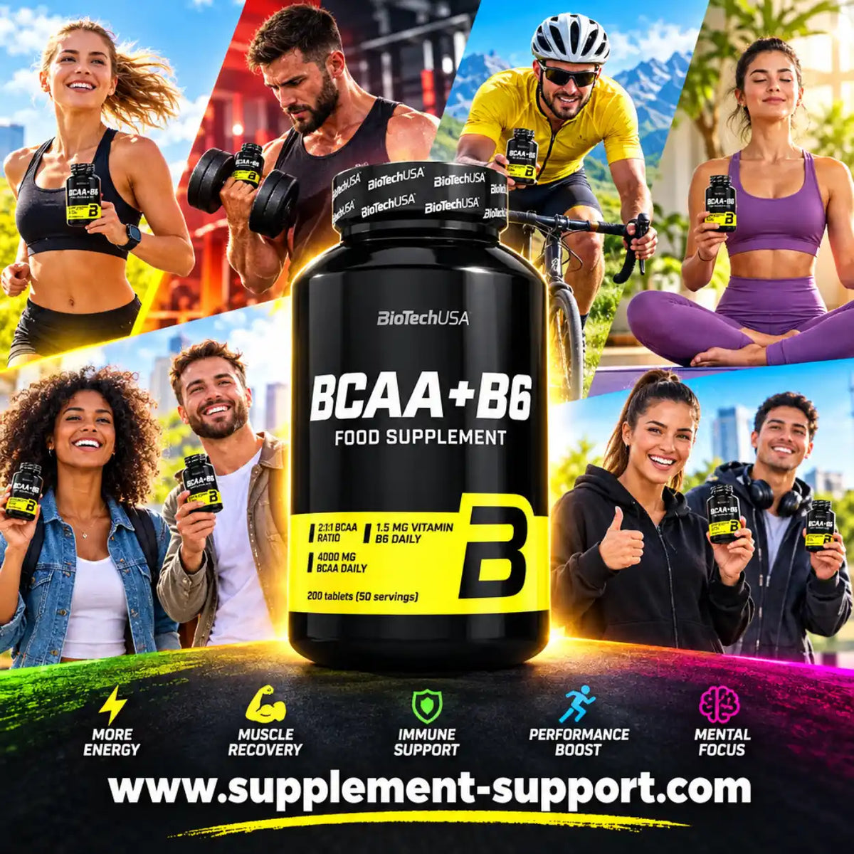 BioTech USA BCAA+B6 Nahrungsergänzungsmittel Tabletten für Sportler zur Muskelregeneration