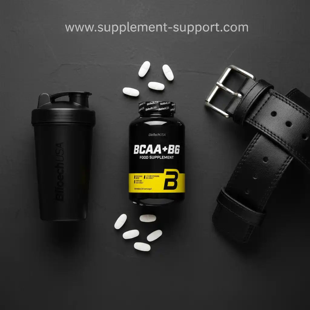 BCAA+B6 Nahrungsergänzungsmittel mit Shaker und Gürtel für Sportler