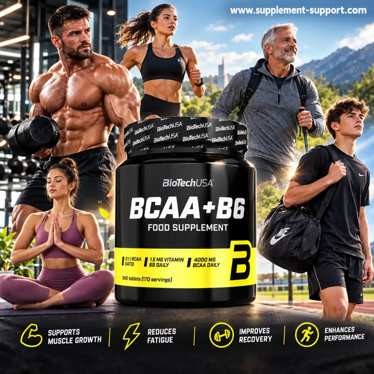 BioTech USA BCAA+B6 Nahrungsergänzungstabletten für Muskelwachstum und Regeneration