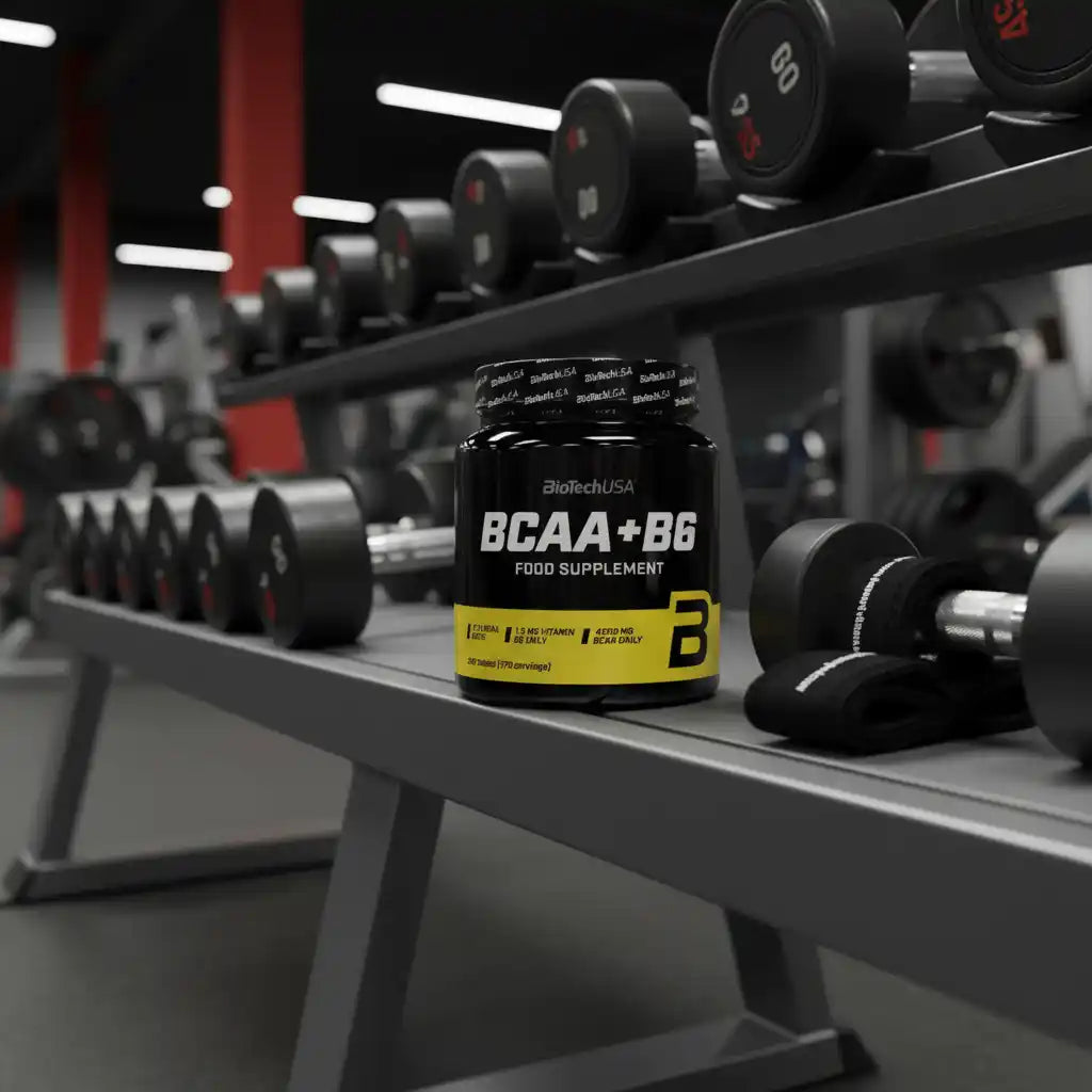 BCAA + B6 Nahrungsergänzungsmittel im Fitnessstudio, ideal für Sportler und Fitness-Enthusiasten