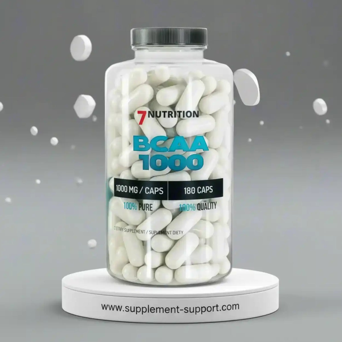 7Nutrition BCAA 1000 Nahrungsergänzungskapseln in einer transparenten Dose