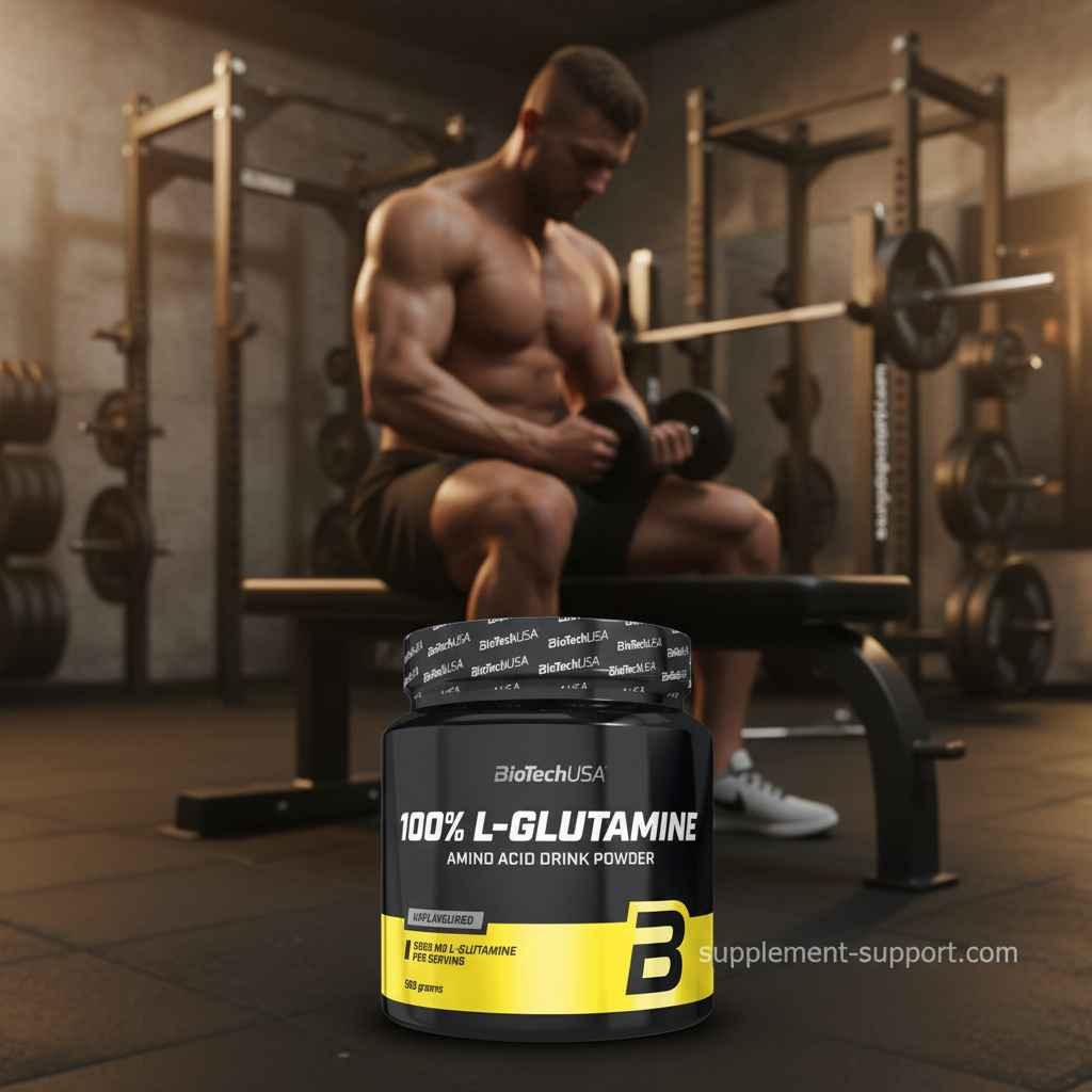 BioTechUSA 100% L-Glutamin Aminosäure Pulver für Fitness und Muskelaufbau im Studio