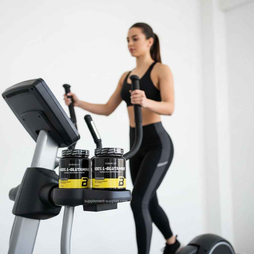 100% L-Glutamin Aminosäure Pulver für Sportler, ideal beim Training auf dem Crosstrainer