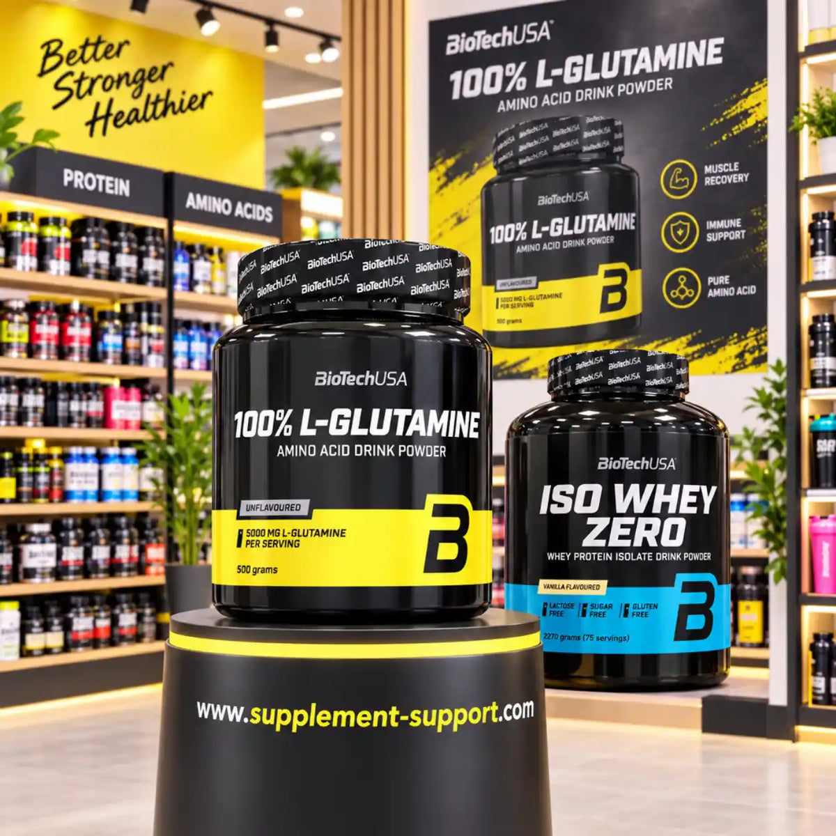 BioTech USA 100% L-Glutamin Pulver 500g und ISO Whey Zero in einem Supplement-Shop