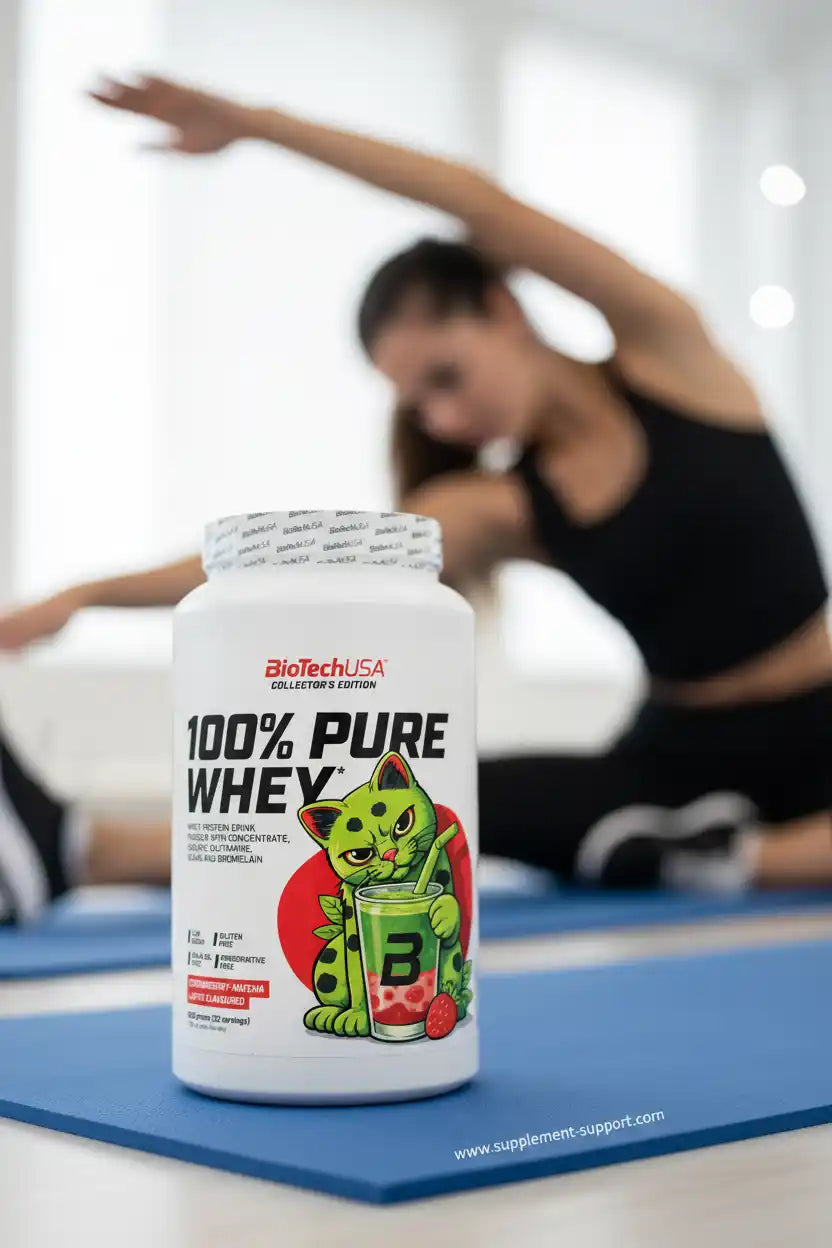 BioTechUSA 100% Pure Whey Protein für Fitness & Sportler, glutenfrei, mit Erdbeere-Matea-Geschmack